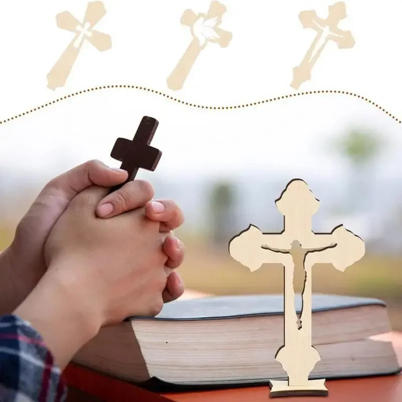 10pcs Small Baptism Decor Rustic Standing Cross for First Communion prayer Wooden Cross Christian Catholic Wood Crosses Crafts Peaceful Pleasures Health and Wellness