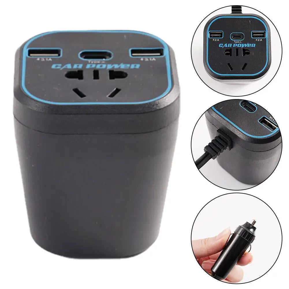 200W Car Power Inverter 12V/24V to 110–220V with USB-C Fast Charge