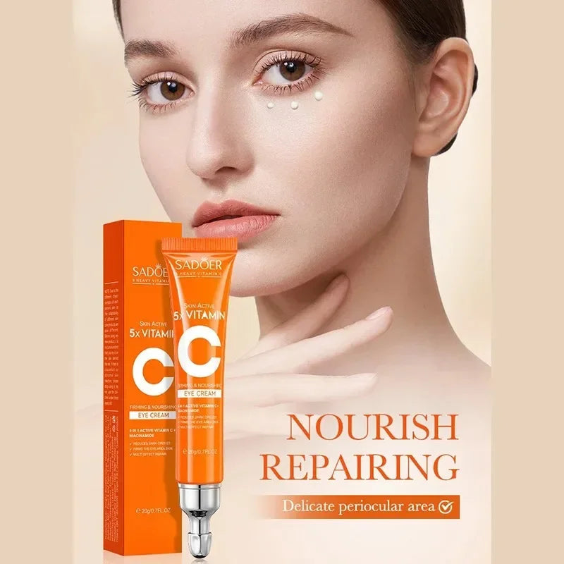 SADOER Vitamin C Eye Cream Anti Dark Circles Eyes Bags Remover Moisturizing Brightening Firming Skin Care Products for Eyes Peaceful Pleasures Health and Wellness
