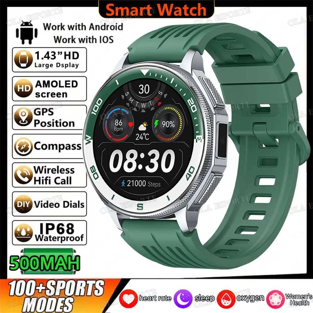 Ola Esporte GPS Smartwatch 1.43" AMOLED 500mAh 3ATM Sport