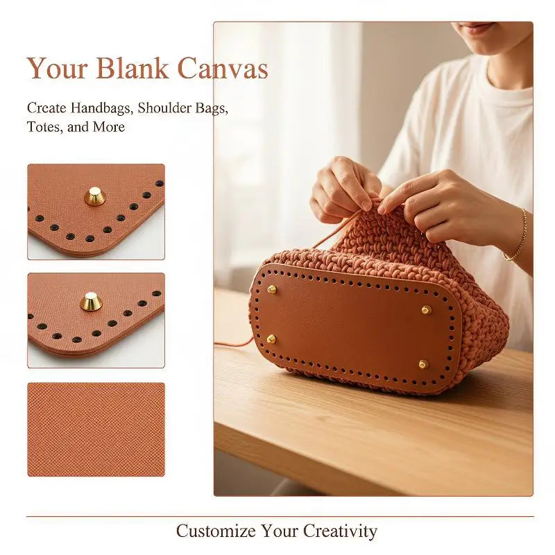 PU Leather Bag Base 28x10cm | Pre-Punched DIY Crochet Bottom