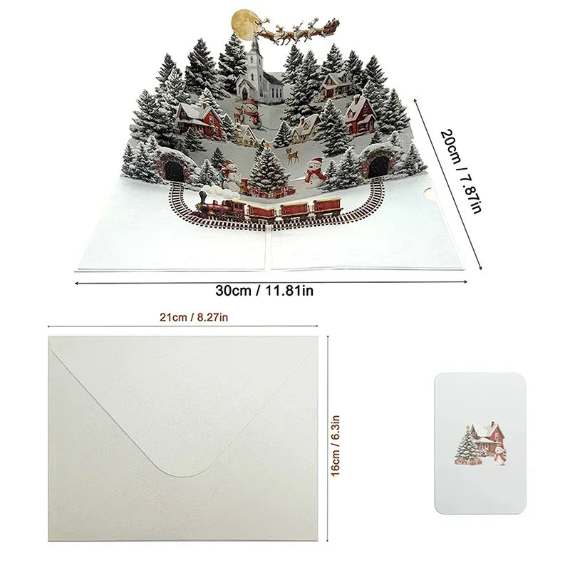 3D Pop-Up Christmas Card – Santa, Reindeer & Snowy Village