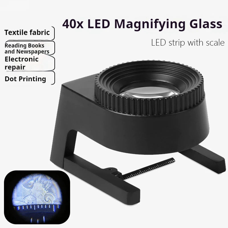Coin Magnifying Glass with Scale Led Uv Lights Illuminated Jewelry Magnifier Metal Folding Stand Optical Loupe for Textile Peaceful Pleasures Health and Wellness