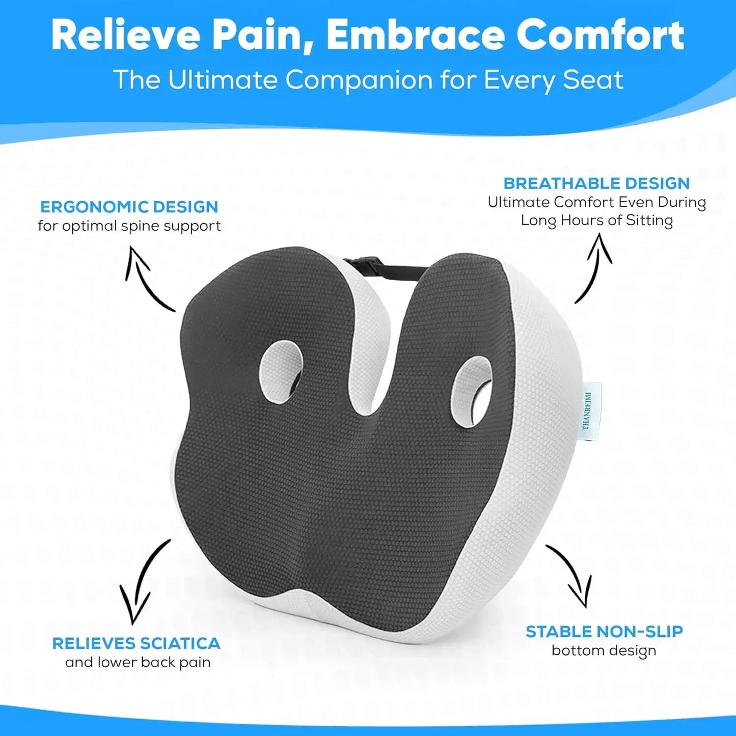 Ergonomic Memory Foam Seat Cushion for Coccyx Pain Relief, Car and Office Use, Breathable Design Peaceful Pleasures Health and Wellness