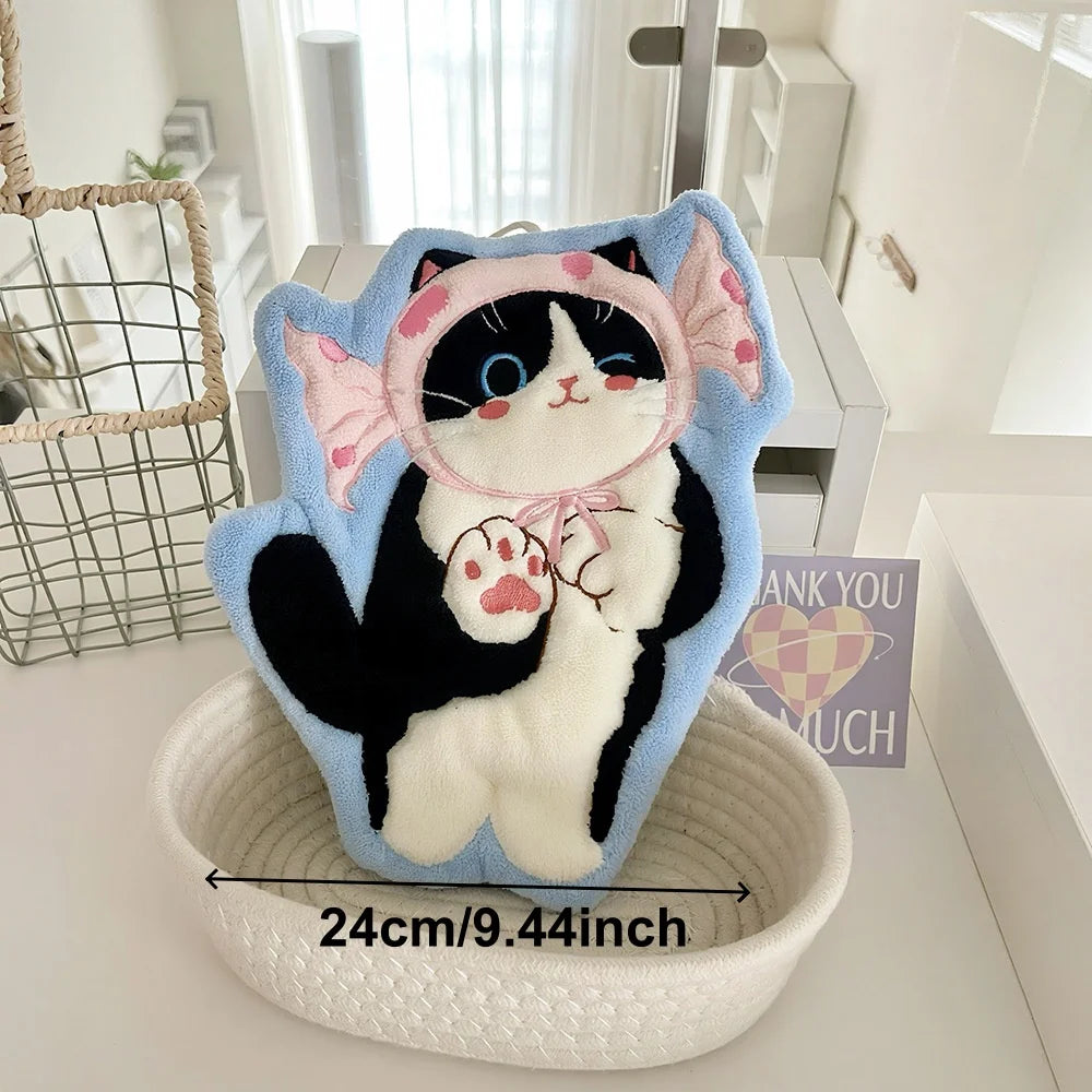 Cat Hand Towels, Bathroom Towels with Hanging Loop, Hand Towel Animals, Microfiber Coral Fleece Absorbent Hand Towel Peaceful Pleasures Health and Wellness