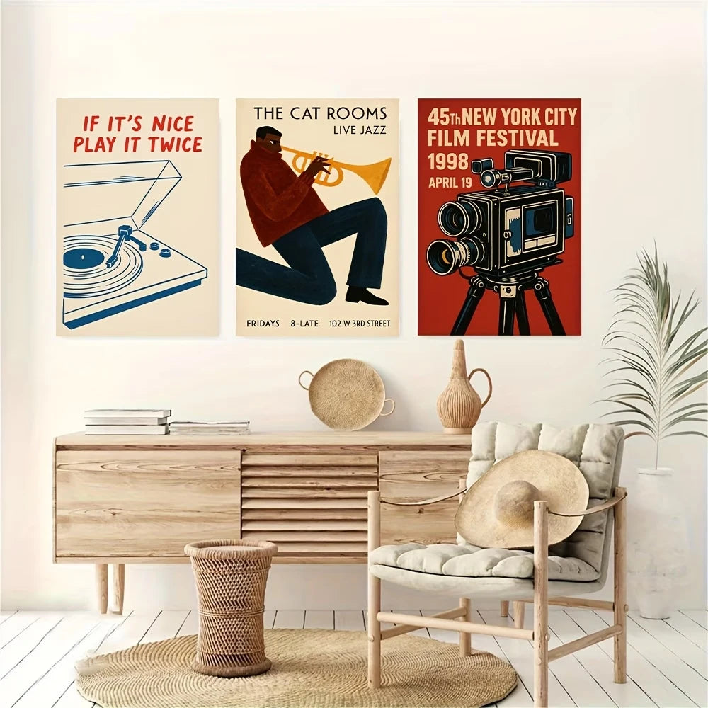 Retro Jazz Cat New York Canvas Wall Art Print Poster