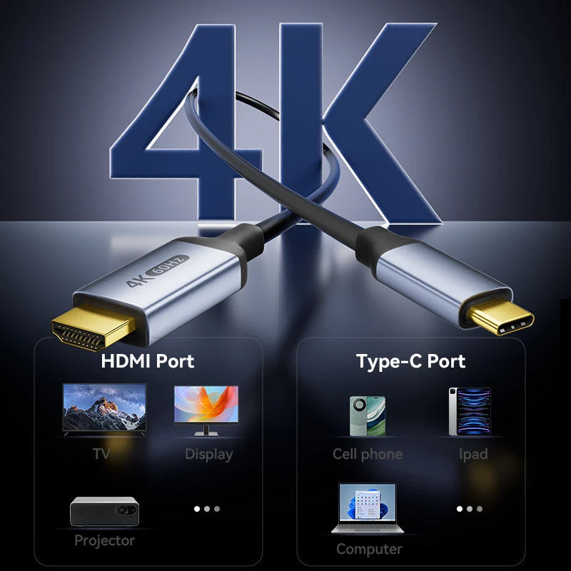 4K Type-C To HDMI Cable 4K@60Hz 2K@120Hz Type C HDMI Cables HDMI-Compatible Converter Adapter For Thunderbolt 3/4 Laptop TV Peaceful Pleasures Health and Wellness