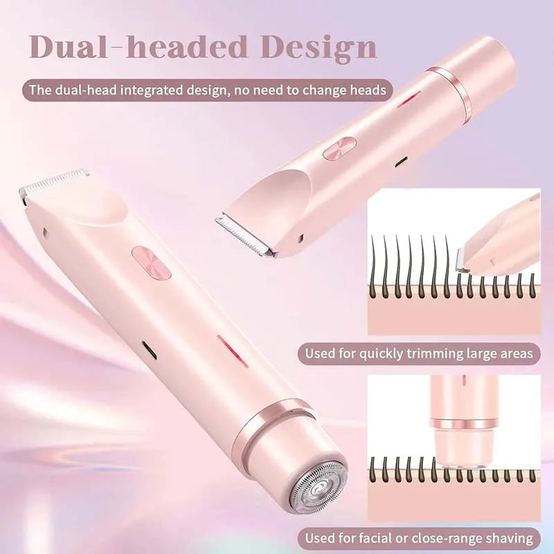 Electric Shaver for Women 2 in 1 Bikini Trimmer Double Head Portable Hair Electric Epilator IPX7 Waterproof Electric Razor Peaceful Pleasures Health and Wellness