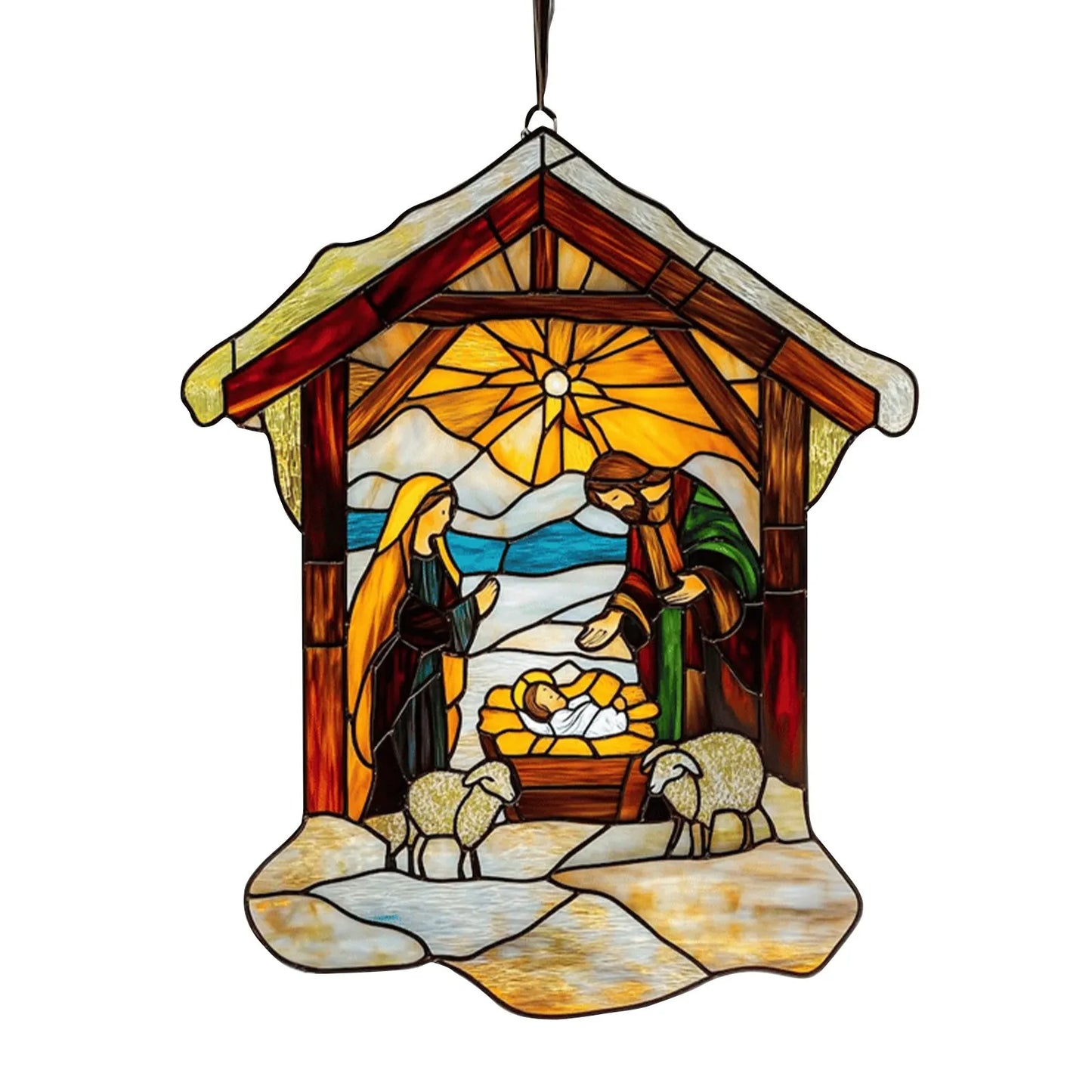 Nativity Scene Suncatcher – Stained Acrylic Window Ornament