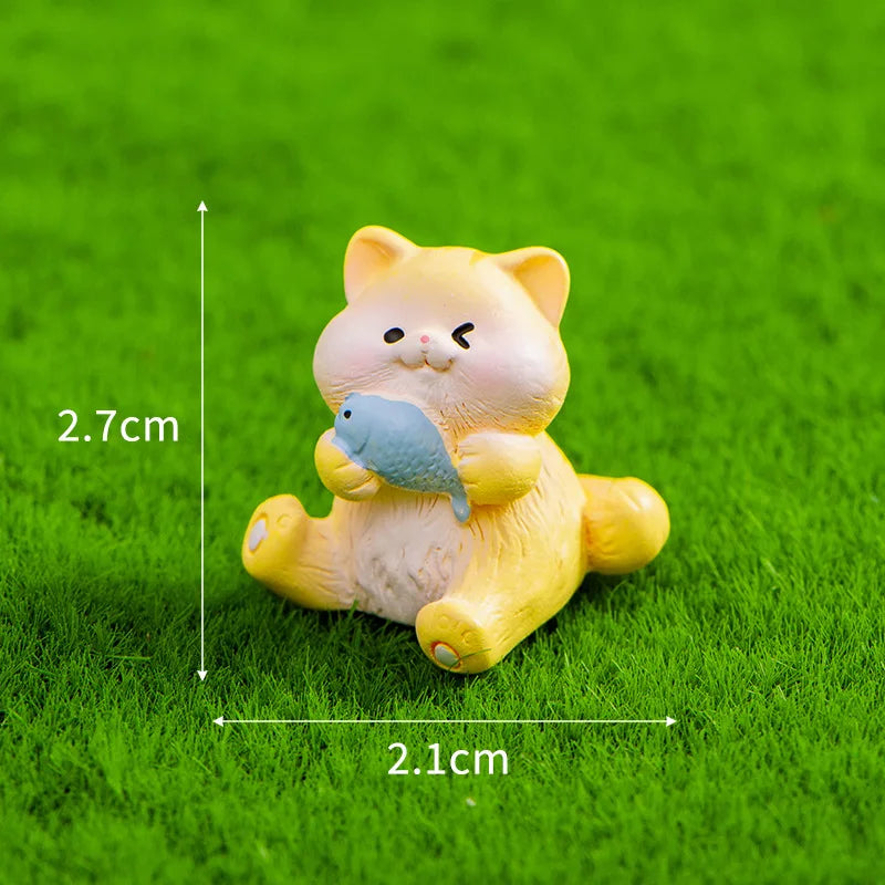 Miniatures Figurines Cute Cat Kawaii Animal Micro Landscape Ornaments for Home Room Desk Fairy Decoration Gardening Accessories Peaceful Pleasures Health and Wellness in a seated position
