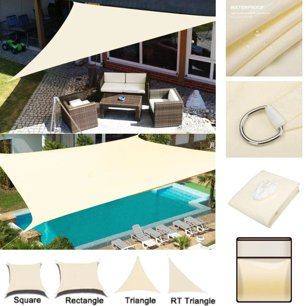 Sun Shade Sail Triangle Rectangle Waterproof Canopy 95% UV Block Awning Sunscreen with Ropes for Outdoor Patio Garden Pool Cover Peaceful Pleasures Health and Wellness Beige Square 3.6x3.6M