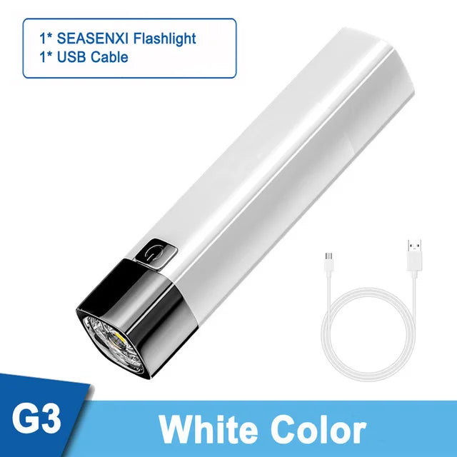 Mini USB Rechargeable Flashlight – Portable Hiking EDC Torch Rechargeable Flashlight Peaceful Pleasures Health and Wellness WHITE 18650