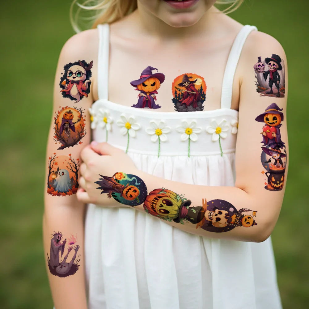 63pcs Halloween Temporary Tattoos – Witch, Ghost & Black Cat
