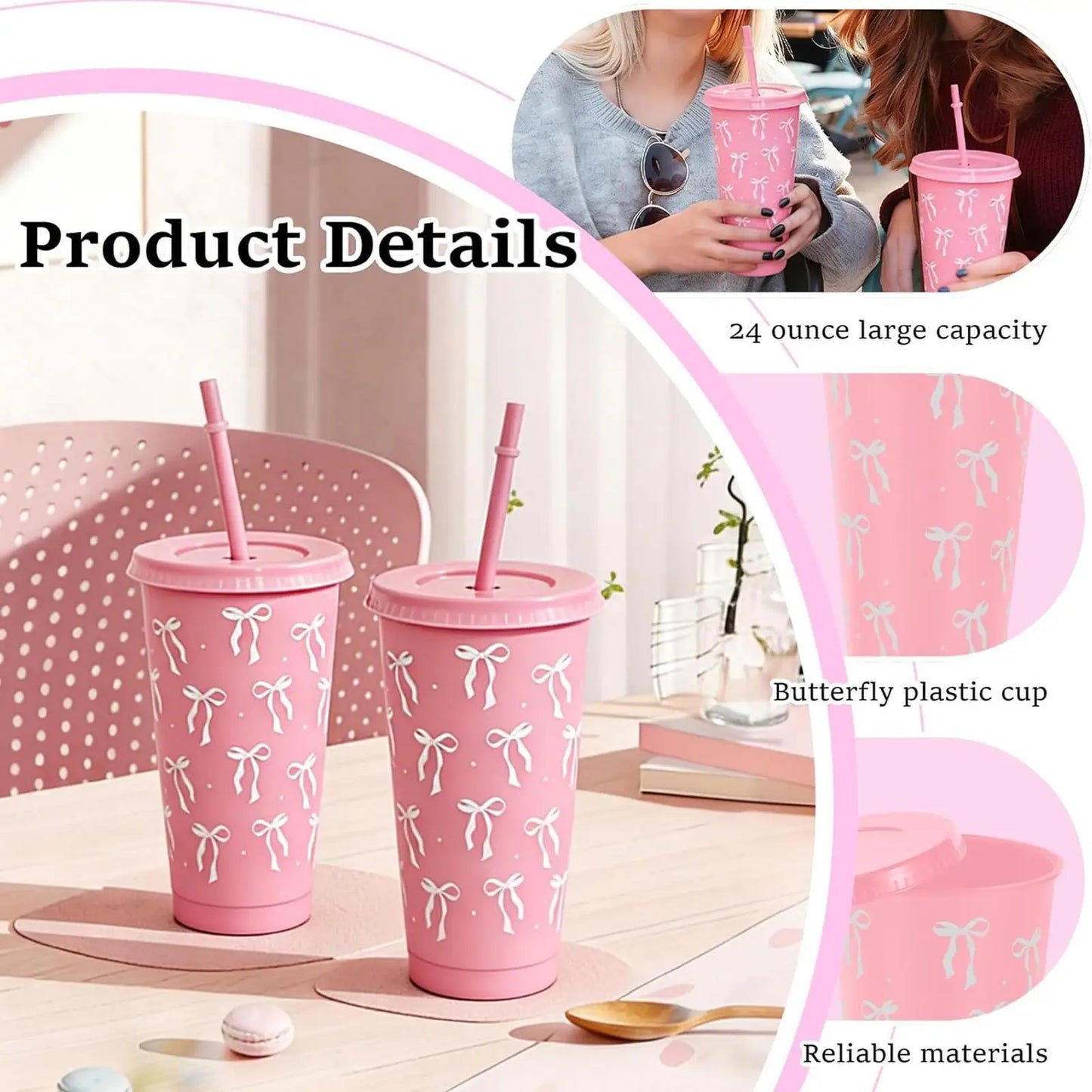 12-Pack Reusable Bow Tumbler Cups with Straw & Lid | 24oz