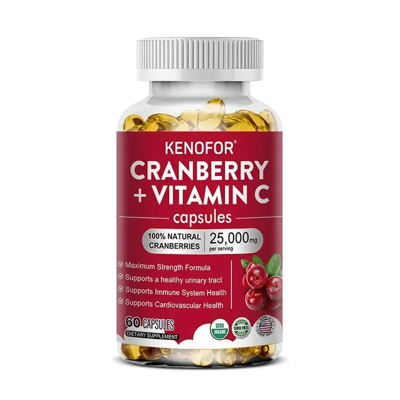Cranberry Supplement with Vitamin C, 25,000mg, Immune & Antioxidant Support, Women Urinary Tract Health Supplement, Non-GMO Peaceful Pleasures Health and Wellness 60 count-1 bottle