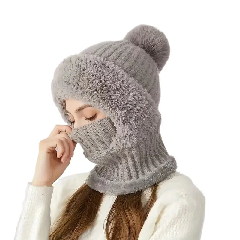 Thermal Fleece Knit Beanie with Ear Covers All-in-One Windproof Hood Neck Warmer Specifically for Bicycle Riders Peaceful Pleasures Health and Wellness grey 1pc One Size