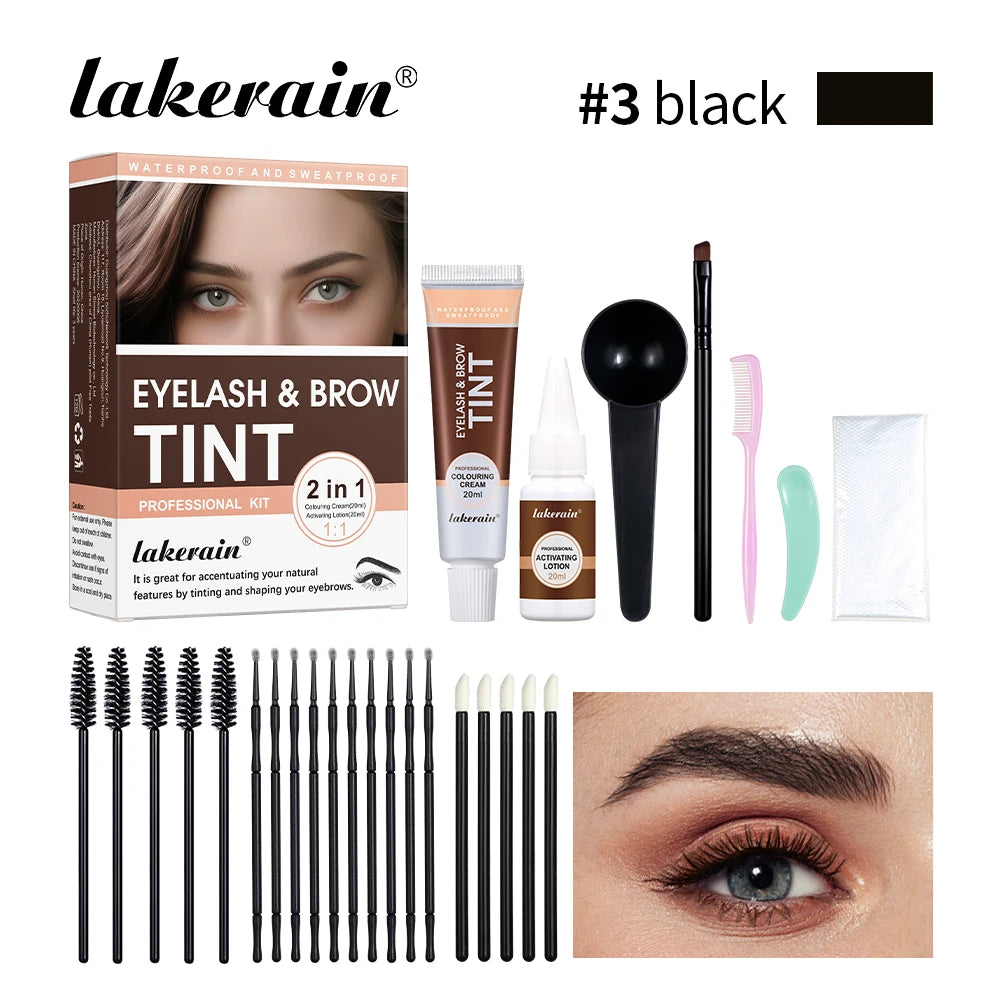Lakerain Eyebrow Tint Dye Professional Eyebrow Dye Waterproof Long-lasting Eyebrow Brow Kit Semi Permanent Home Use Pro Kit Peaceful Pleasures Health and Wellness 03 black