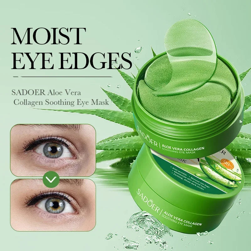 SADOER 60pcs Collagen & Aloe Vera Eye Mask Patches Anti Dark Circles Eye Bags Removal Moisturizing & Firming Skin Care Treatment Peaceful Pleasures Health and Wellness