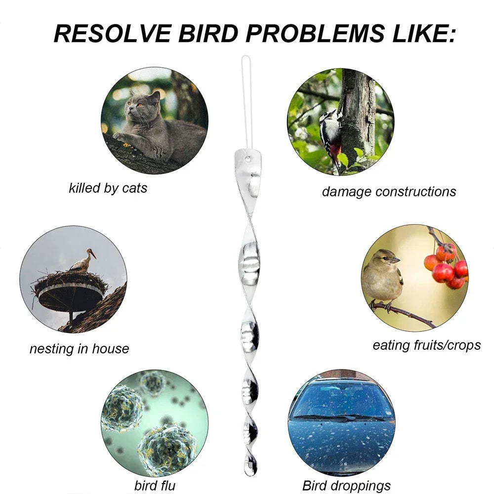 12Pcs Birds Repellent Reflective Rods Silver Spinner Bird Deterrent Device Hanging Ornament for Outdoor Garden Decor Supplies 12 Peaceful Pleasures Health and Wellness