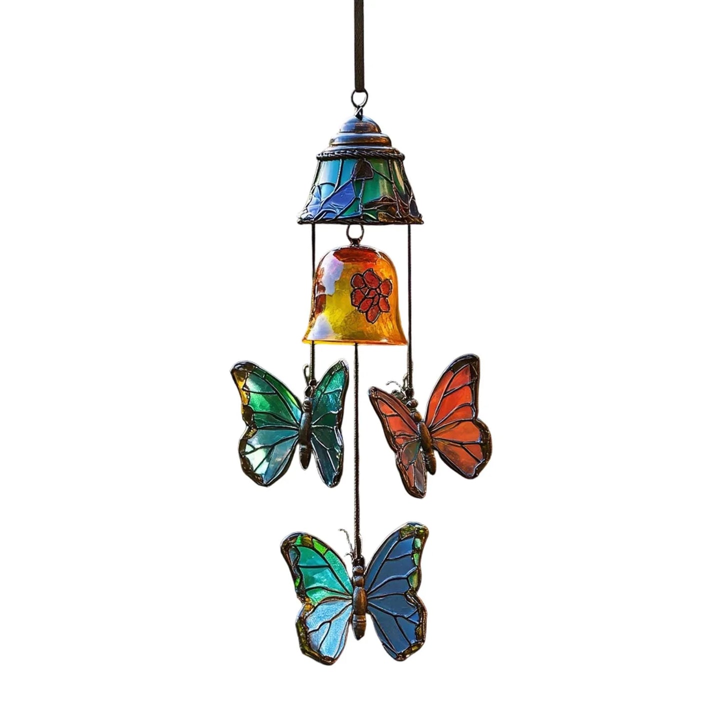 Stained Glass Butterfly Wind Chime | Outdoor Garden Décor