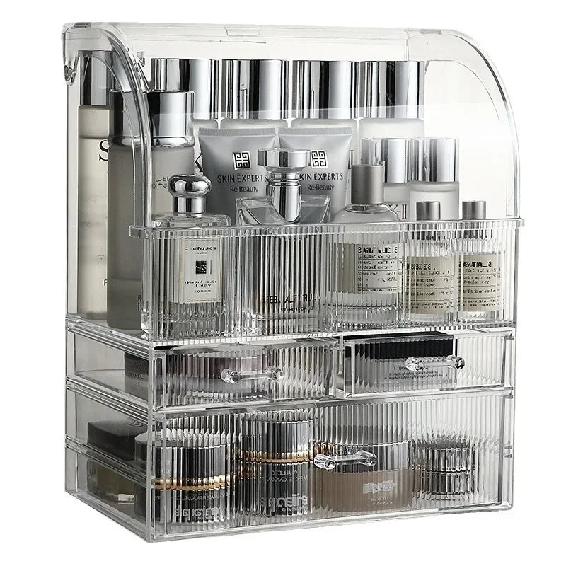 Large Clear Acrylic Makeup Organizer Box with Lid & Drawers