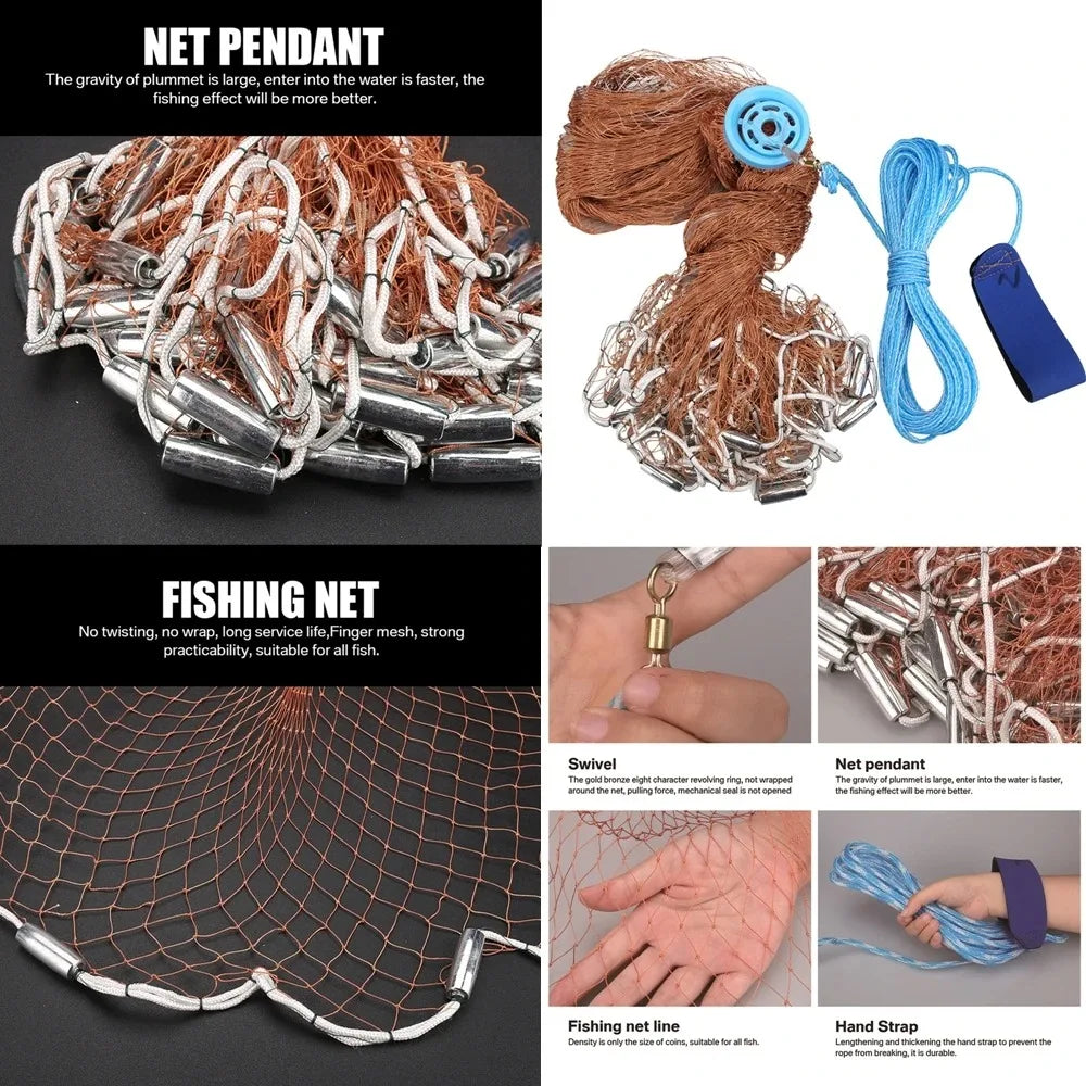 Saltwater Fishing Cast Net for Bait Trap Fish 3ft/4ft/5ft/6ft/8ft Radius Casting Nets with Heavy Duty Zinc Sinker Easy to Throw Peaceful Pleasures Health and Wellness