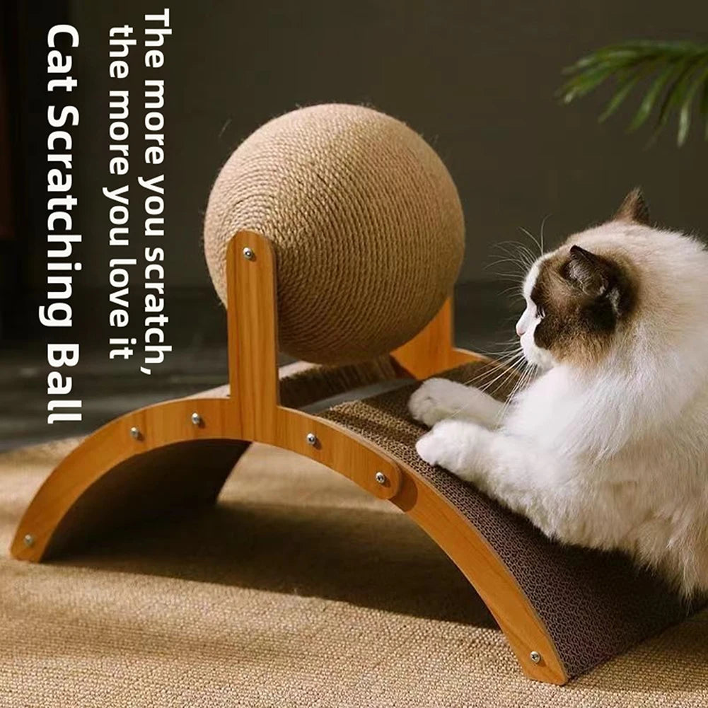 Cat Scratching Ball On Stand 360° Rotating Interactive Fun Small Apartment Space Saver Peaceful Pleasures Health and Wellness