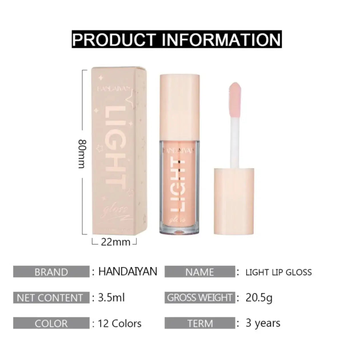 Handaiyan 12-Shade Mirror Lip Gloss – Glossy & Moisturizing