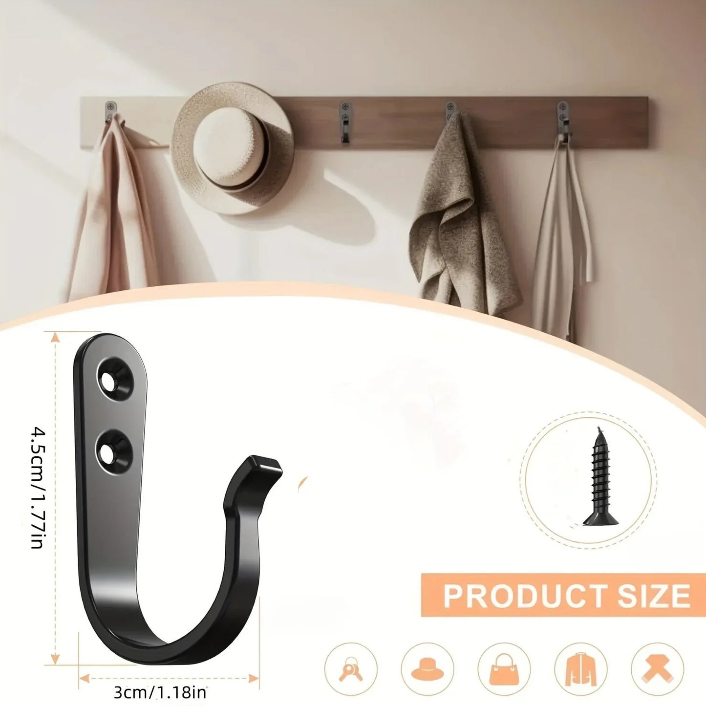 Heavy-Duty Iron Wall Hooks Anti-Rust | 4/8/16pcs Pack