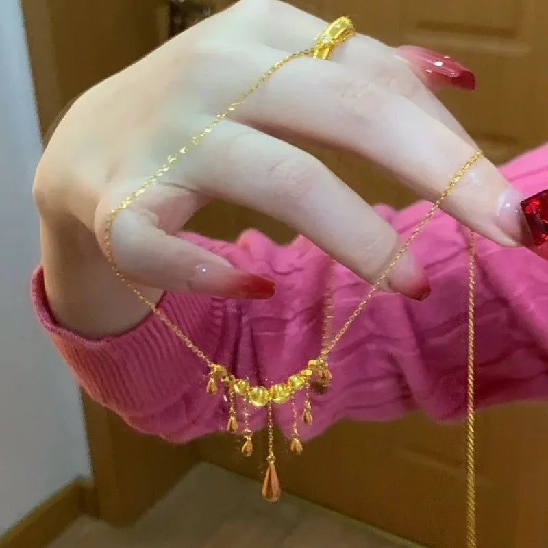 Cat-eye Tassel Water Drop Necklace for Women Light Luxury Laser Beads Dynamic Necklace Exquisite and High-end Collarbone Chain Peaceful Pleasures Health and Wellness