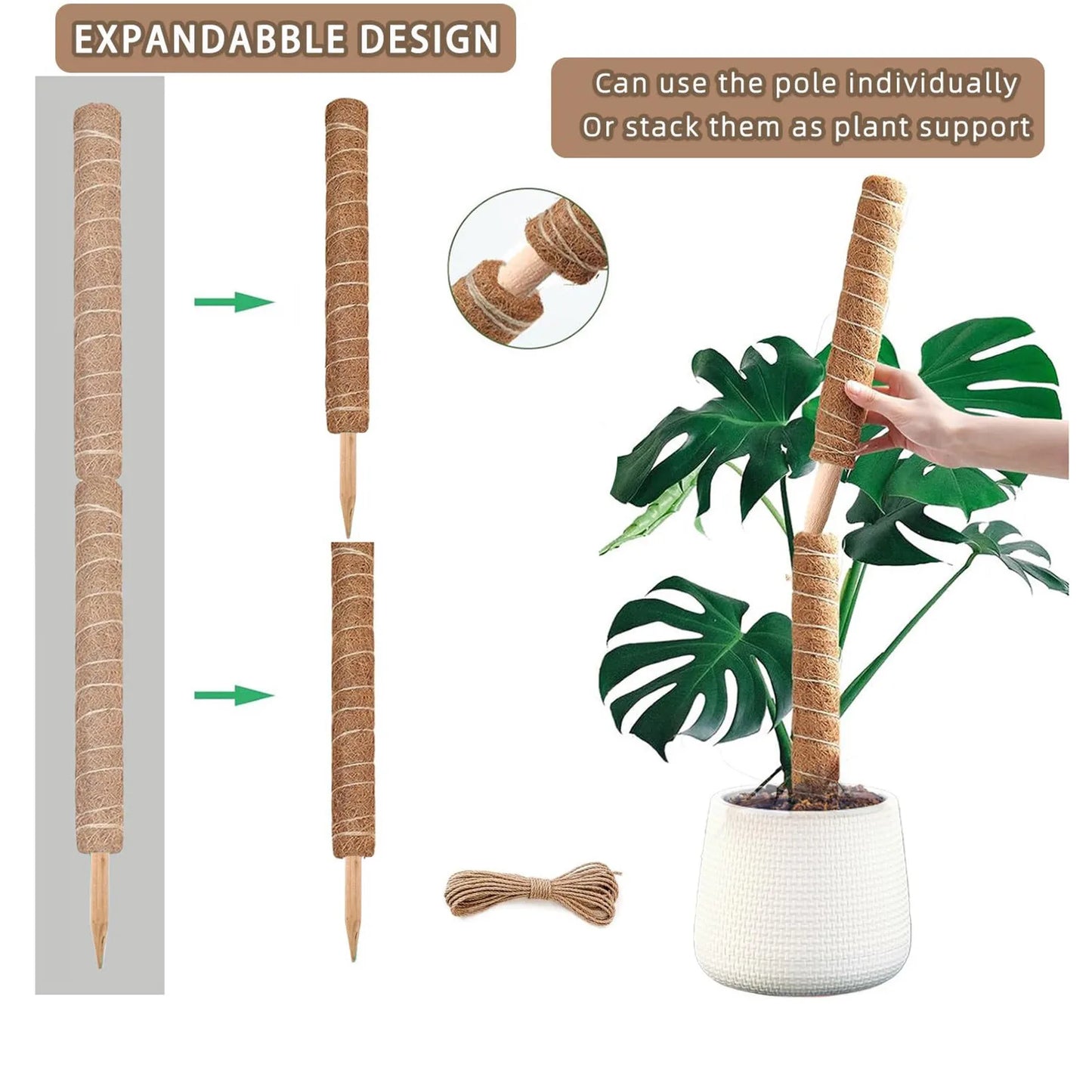 Stackable Moss Poles for Monstera & Climbing Plants (4/8 Pack)