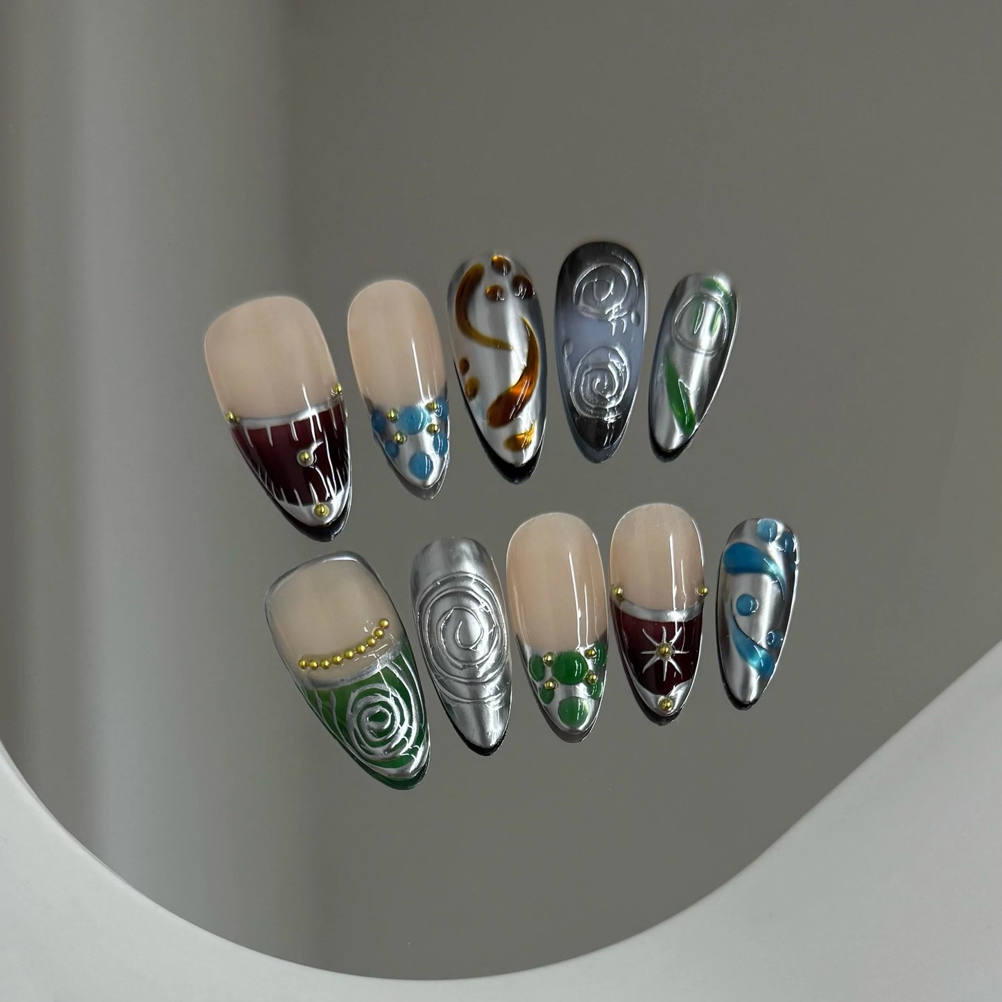 10pcs Handmade Press on Nails Y2k Starry Night Sky Almond Fake Nail Tips Detachable Wearable Sweet Cool False Nails for Girls Peaceful Pleasures Health and Wellness