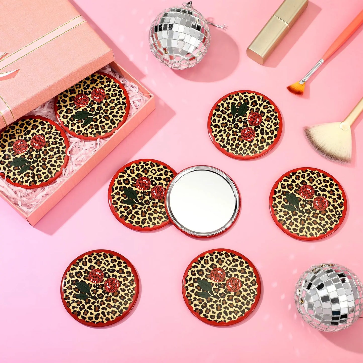 12-Pack Compact Pocket Mirrors | Leopard Disco Party Favors