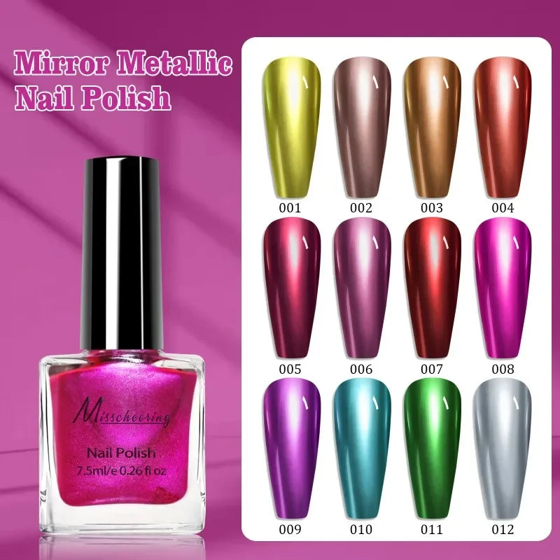 Chrome Mirror Nail Polish – 12 Metallic Shades, No UV Lamp