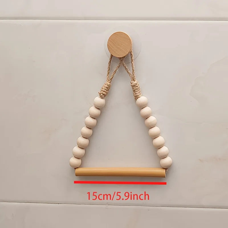 No-drill Toilet Paper Holder Rustic-style Hemp Rope Wooden Ball