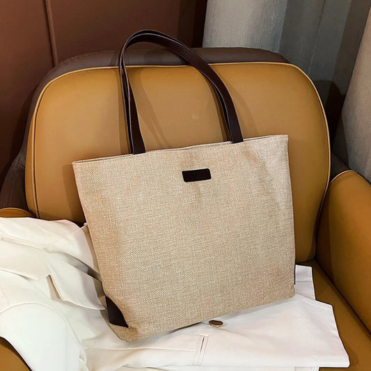 Cotton Linen Tote Bag Large Capacity Single Shoulder Bag Korean Style Casual Commuter Bag for Women Peaceful Pleasures Health and Wellness