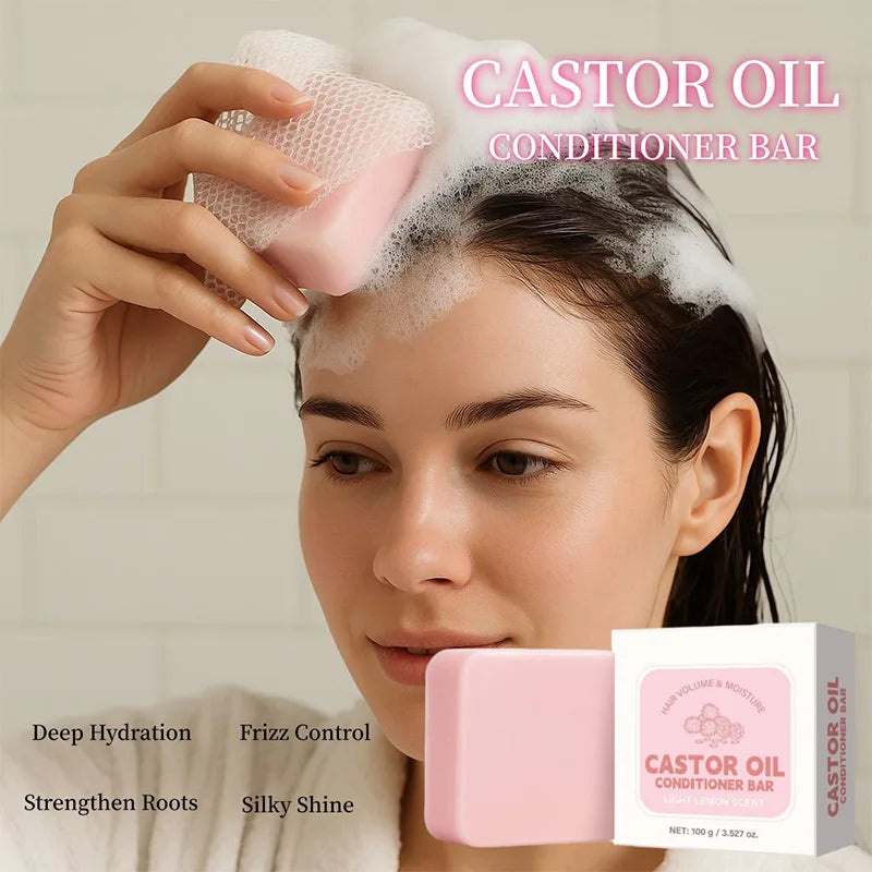Castor Oil Conditioner Soap Bar,Moisturizing Nourishing Solid Shampoo,Strengthen Hair Roots Care,For Dry Frizzy Damaged Hair Peaceful Pleasures Health and Wellness
