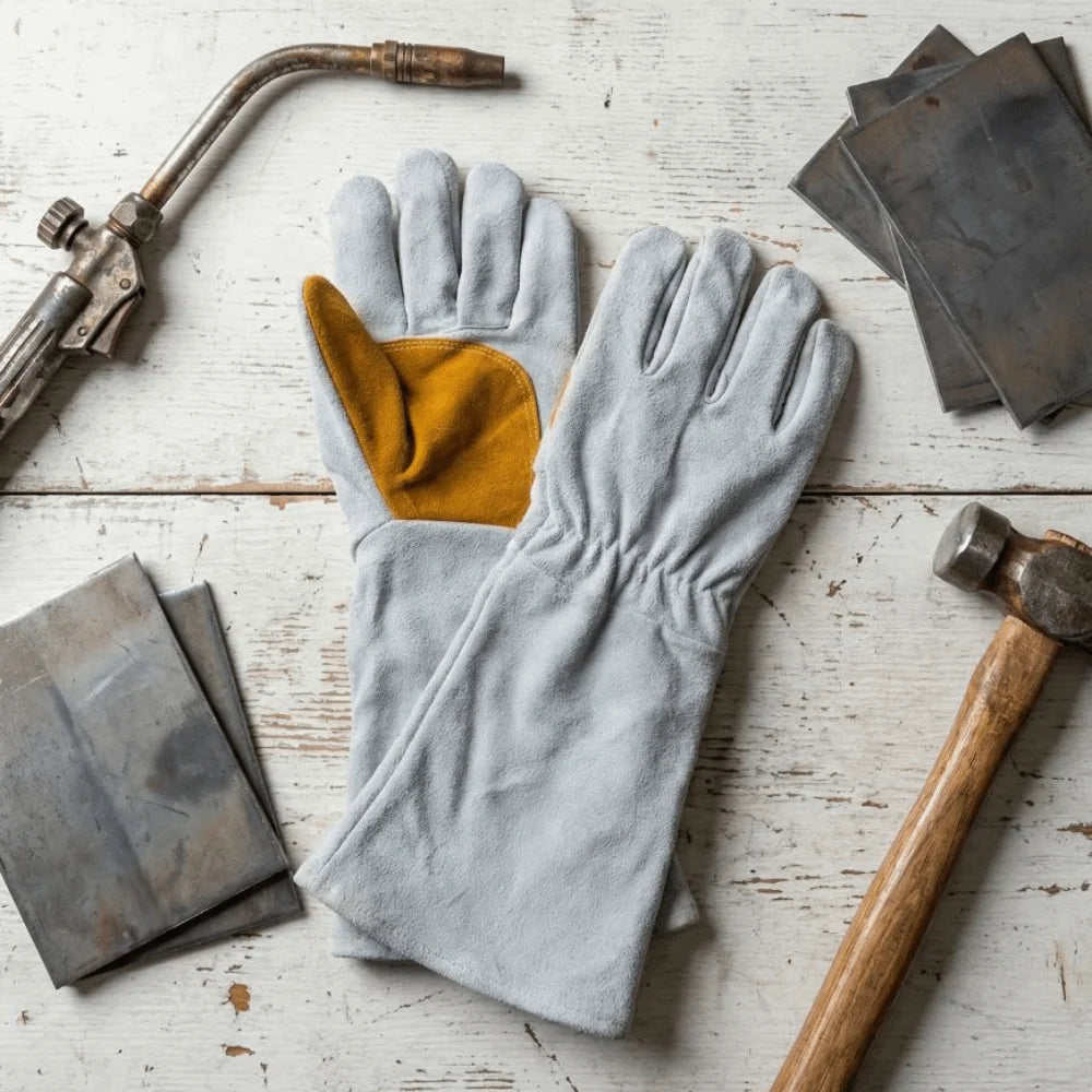 Soft Leather Heat Resistant Gloves Durable Thick Heat Insulation Leather Gloves Stretchable Wrist Cowhide Welding Gloves Peaceful Pleasures Health and Wellness