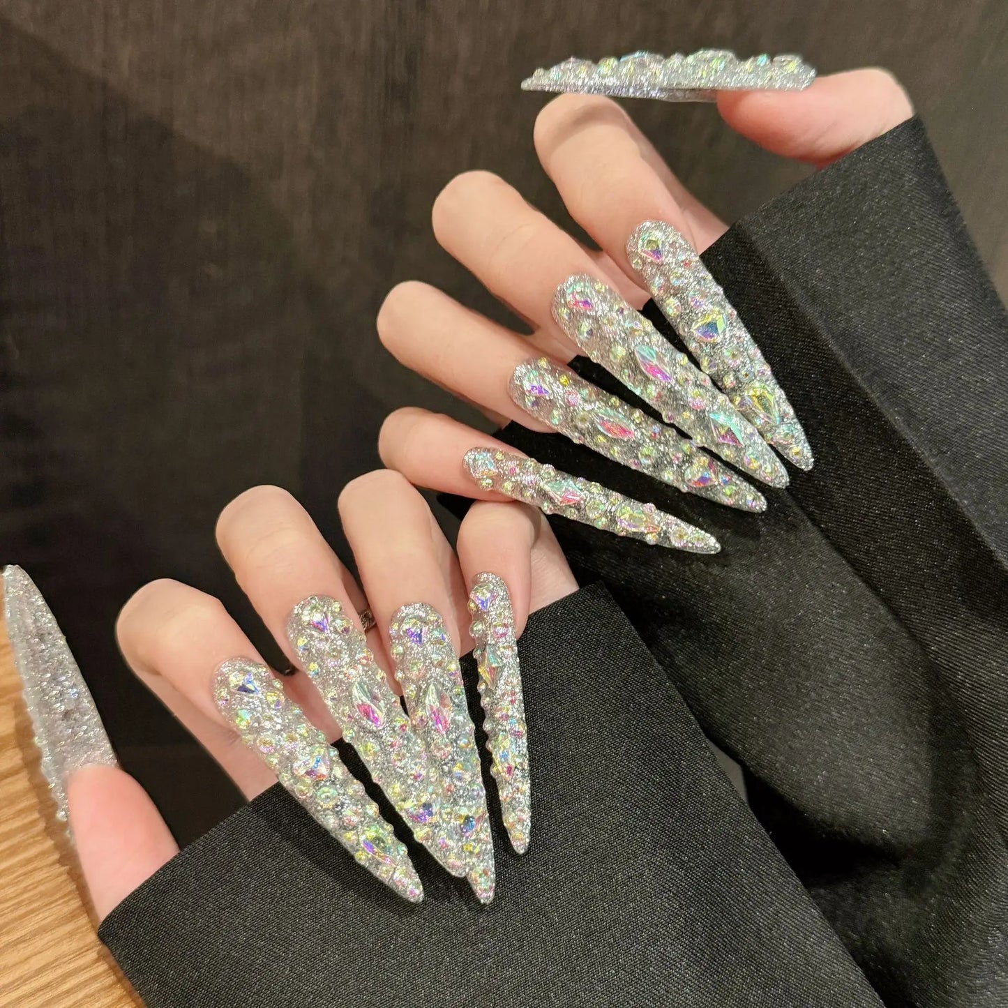 YADORNOS Rhinestone Press-On Nails | Extra Long Red Fake Nails