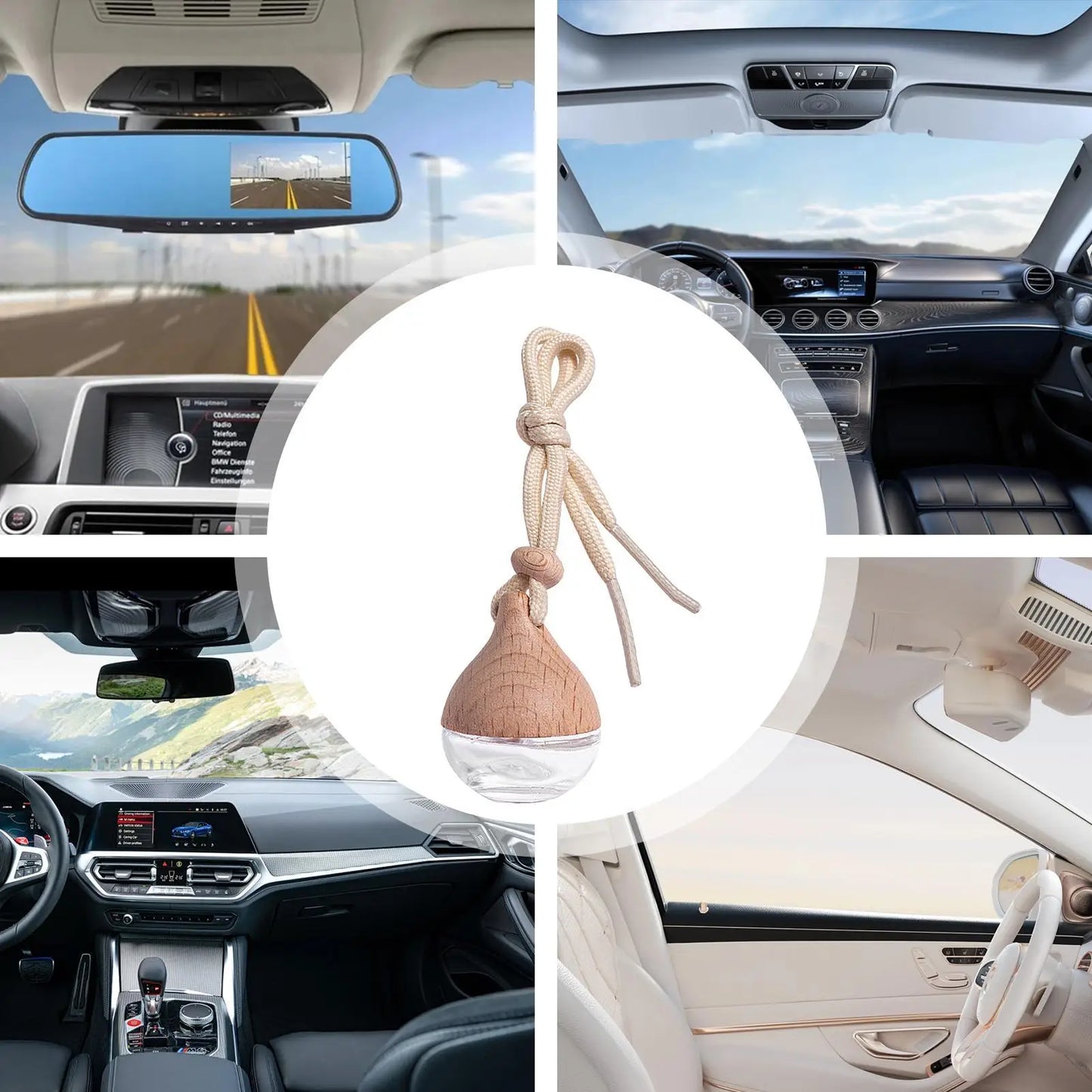 Refillable Glass Car Air Freshener Pendant | Wooden Cap Car Fragrance Pendant Peaceful Pleasures Health and Wellness