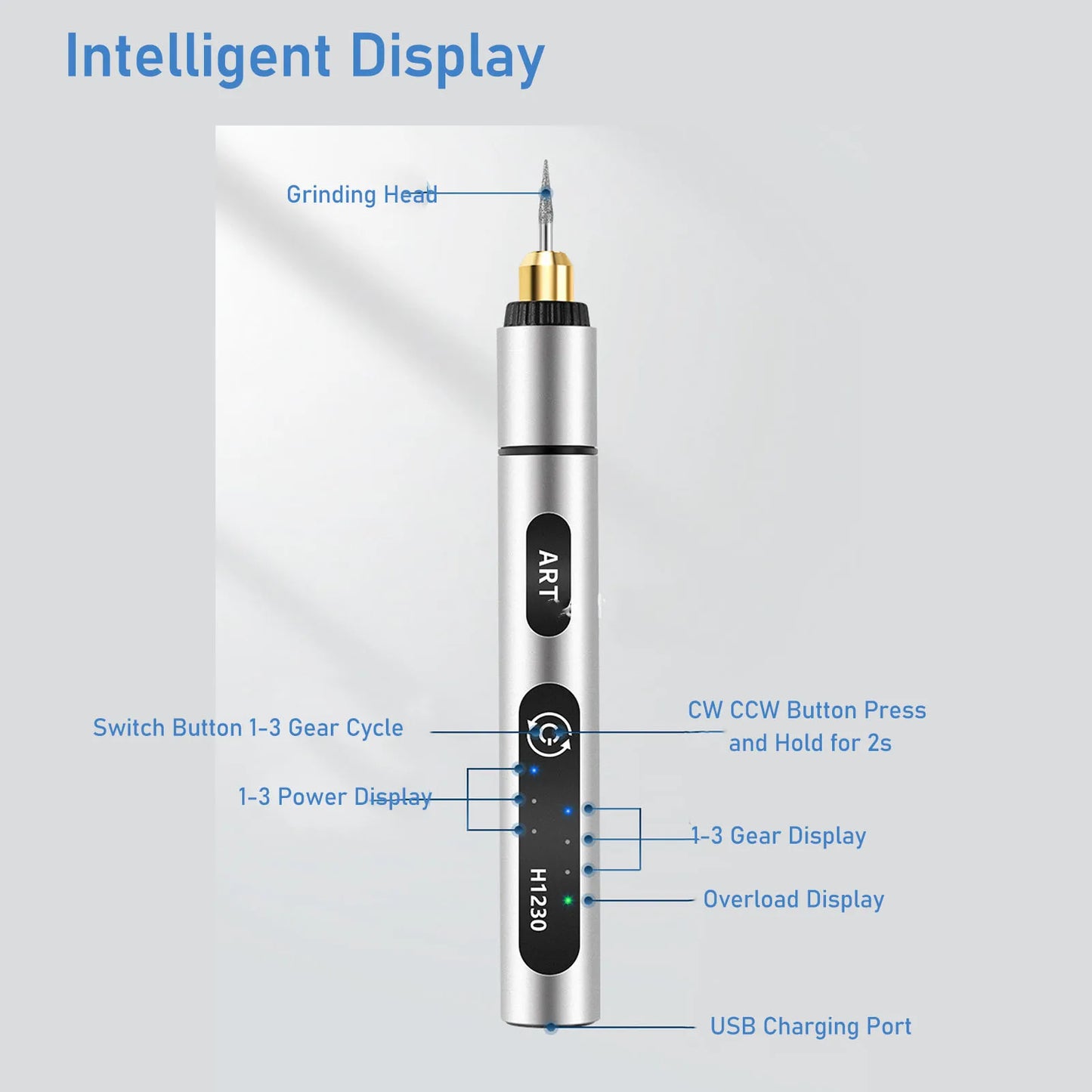 Mini Grinder Pen Rechargeable CW CCW 3 Speeds Electric Rotary