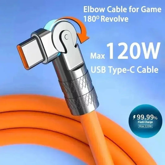 120W USB-C Fast Charging Cable | 180° Elbow Gaming Charger USB-C Charging Cable Peaceful Pleasures Health and Wellness