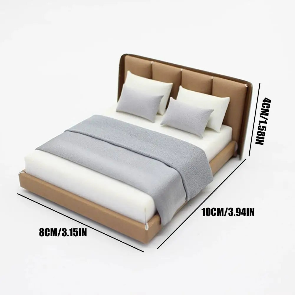 Bedroom Miniature Double Bed Beddings Cream Furniture Decoration