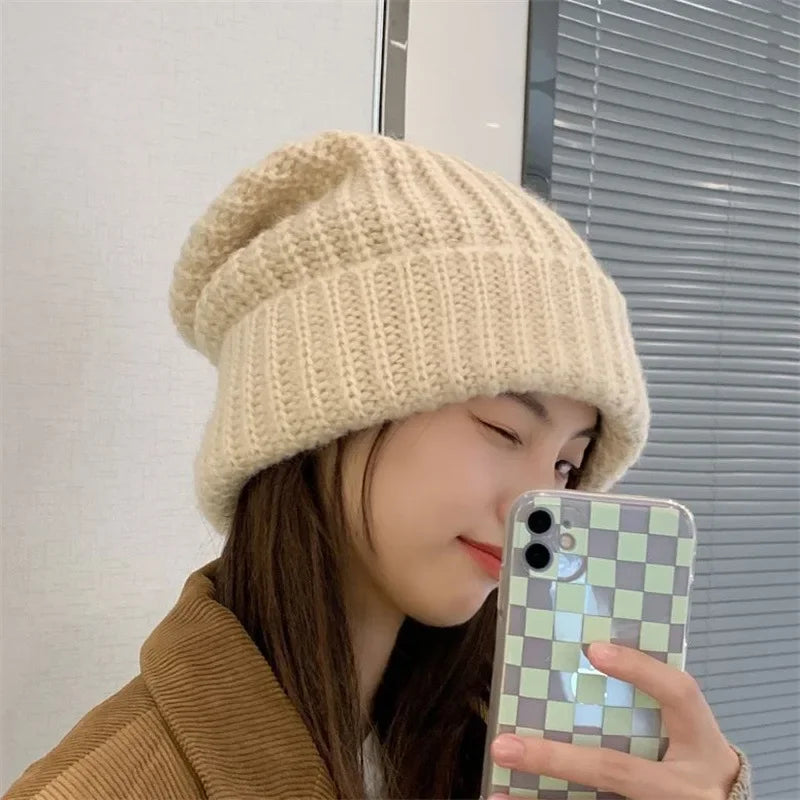 MOONBIFFY Unisex Winter Beanie Knit Wool Hat for Big Heads