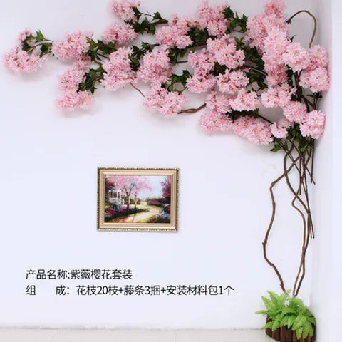 Artificial Cherry Blossom Tree Silk Flower Wall Vine Decor