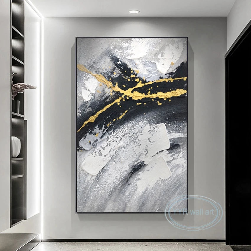 New Custom Gold Foil Decorative Canvas Handmade Abstract Minimalist Oil Painting Wall Art Aesthetic Mural For Parlor Porch Hotel Peaceful Pleasures Health and Wellness