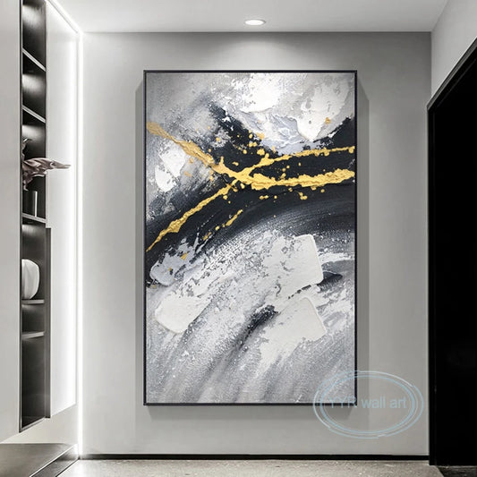 New Custom Gold Foil Decorative Canvas Handmade Abstract Minimalist Oil Painting Wall Art Aesthetic Mural For Parlor Porch Hotel Peaceful Pleasures Health and Wellness
