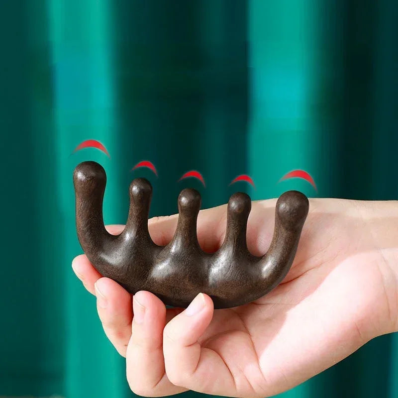 Five Tooth Wide Tooth Handleless Wooden Point Acupuncture Head Sandalwood Comb Peaceful Pleasures Health and Wellness