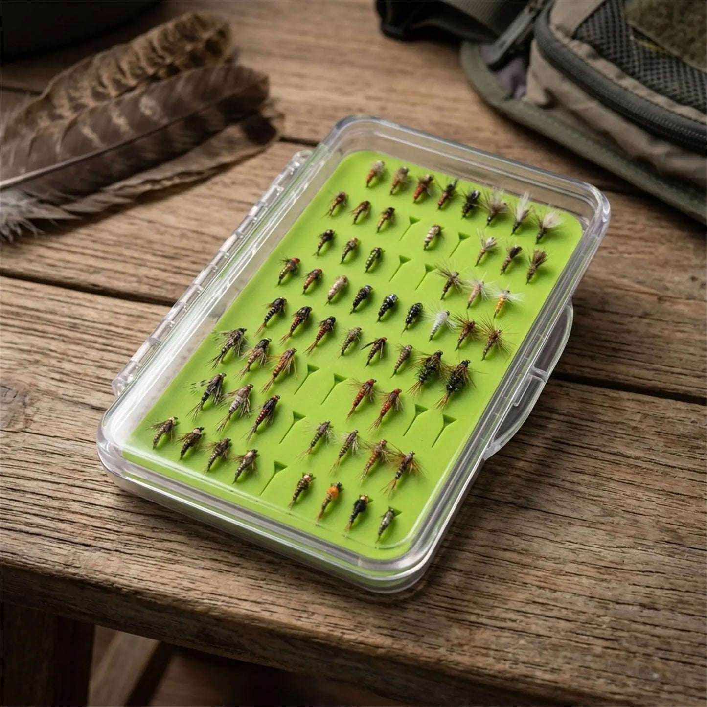 Acrylic Fly Fishing Box With Silicone Slots Durable Green Compact Design For Outdoor Use Peaceful Pleasures Health and Wellness