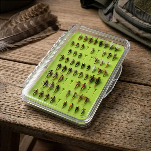 Acrylic Fly Fishing Box With Silicone Slots Durable Green Compact Design For Outdoor Use Peaceful Pleasures Health and Wellness